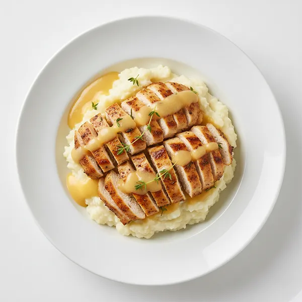 Thyme chicken with cauliflower mash and english cheese sauce